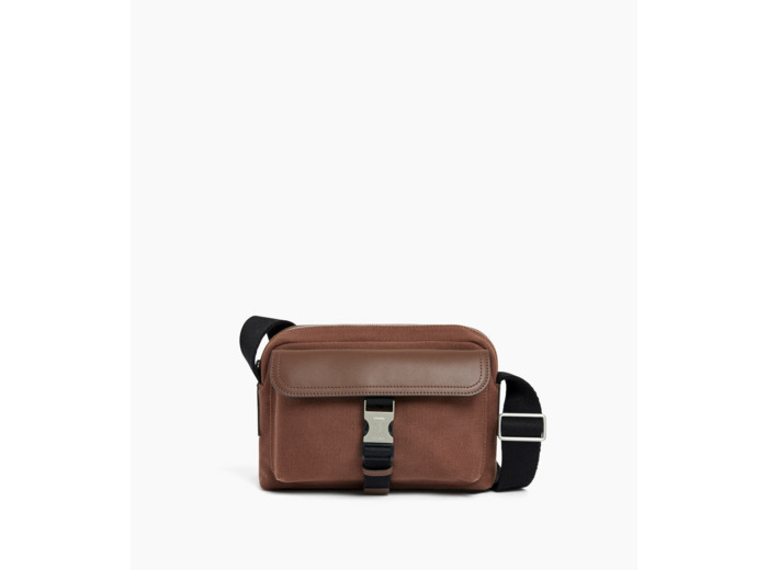 Petit sac bandoulière Maurice en toile coton et cuir lisse