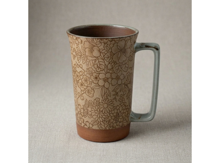 MUG 40cl RÉTRO BRUN LIGNE FLORAL - JAPON