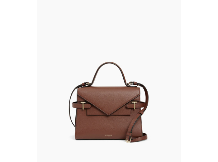 Sac à main double rabat moyen modèle Emilie en cuir grainé