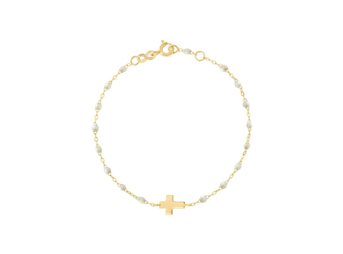 Bracelet Gigi Clozeau Croix en or jaune et résine opale, taille 17cm