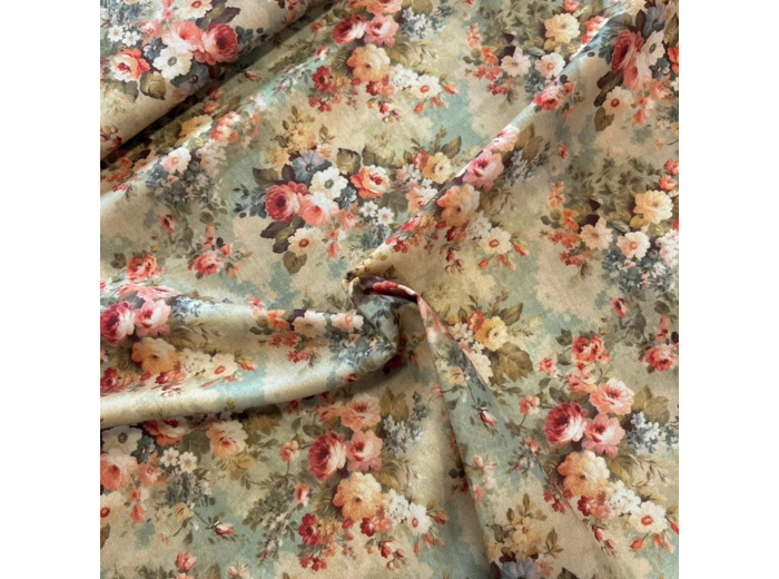 Sélection Coup de Coudre - Tissu en Coton "Floral Vintage" - Bleu Ciel