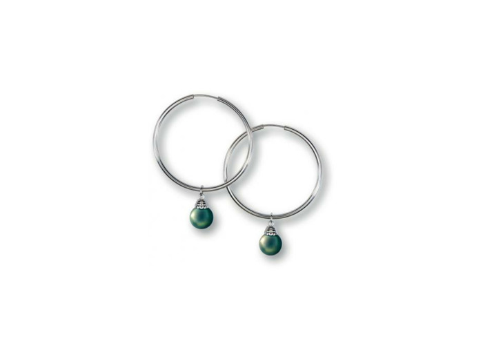 Boucles d'oreilles créoles Iza B Epure en argent rhodié et perles de  Tahiti