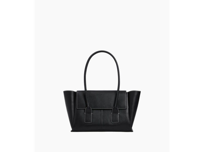 Sac cabas moyen modèle à rabat Elena en cuir grainé