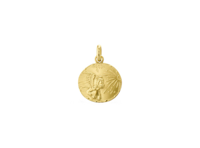 Médaille Arthus Bertrand Galet Ange Espoir en or jaune sablé, 16mm