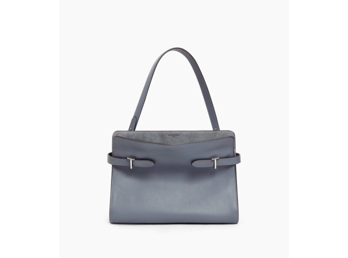 Sac porté épaule grand modèle Emie en cuir lisse et refente de velours