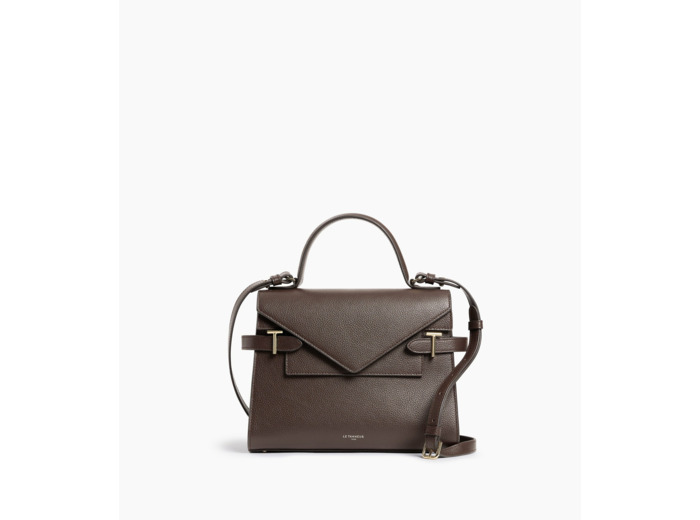 Sac à main double rabat moyen modèle Emilie en cuir grainé