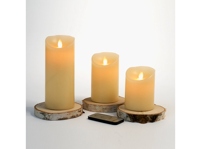 Coffret de 3 bougies Led en cire avec télécommande