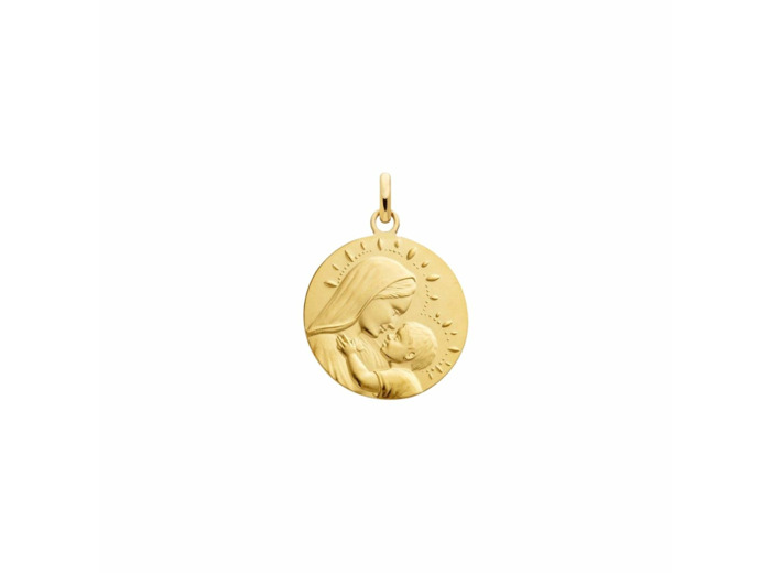 Médaille Arthus Bertrand Vierge à l'enfant perlée en or jaune sablée