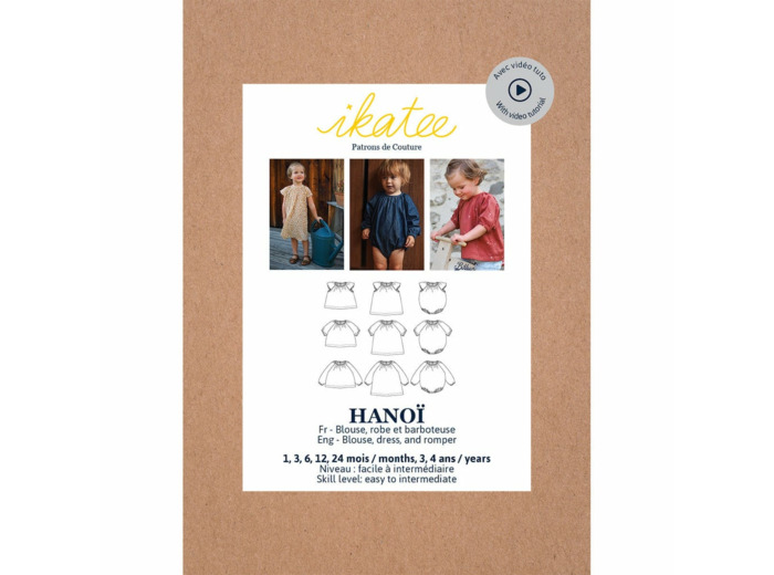 Ikatee – Patron Enfant Blouse, Robe et Barboteuse Bébé "Hanoi" de 1 mois à 4 ans