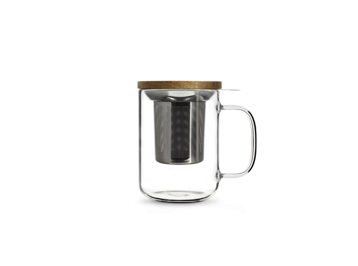 OGO Tisanière 45Cl en verre avec couvercle acacia, filtre inox