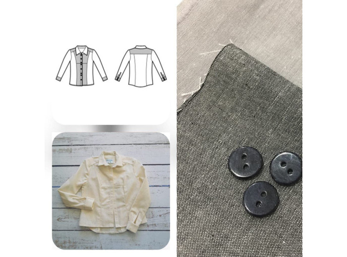 Christine Charles – Kit Couture Chemise Adelise Uni Couleur Gris Clair et Gris Anthracite