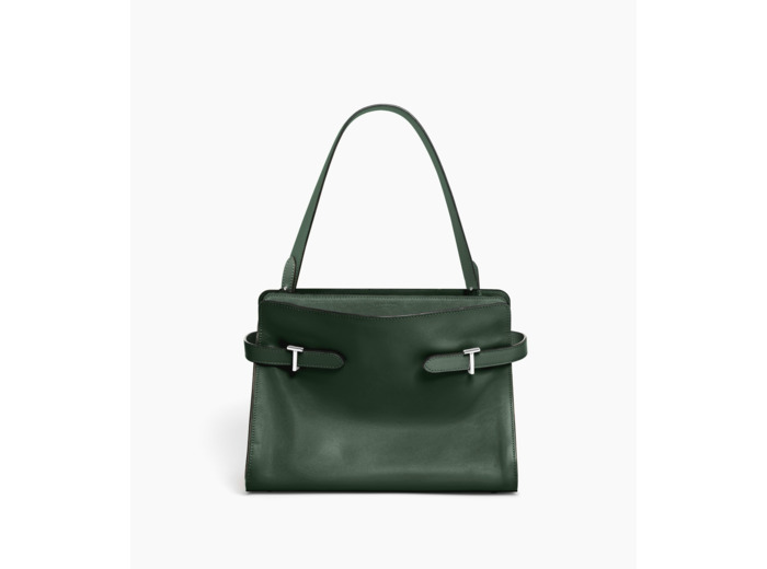 Sac porté épaule grand modèle Emie en cuir lisse et refente de velours