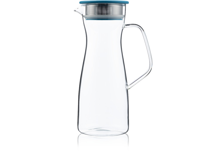 T.TOTEM Carafe à thé glacé 1,1L en verre avec filtre et couvercle turquoise