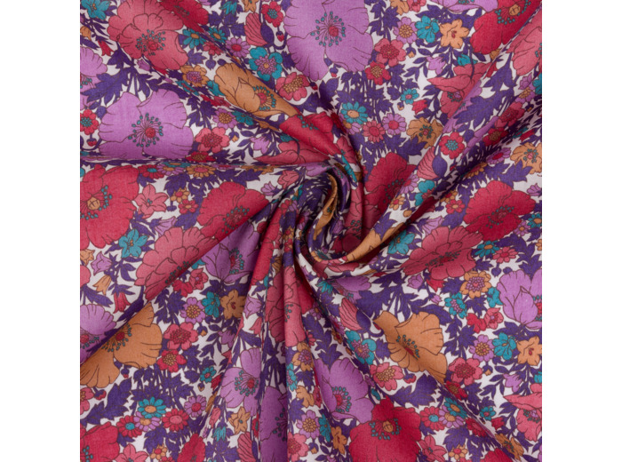 Liberty London - Tissu Meadow Song Tana Lawn Coton Rouge et Violet