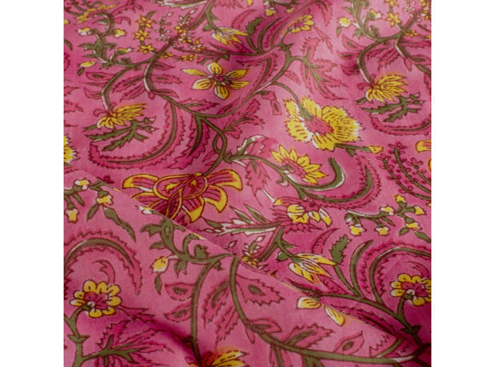 Sélection Coup de coudre - Tissu Batik de Coton "Fleur de Hibiscus" Motif Floral Rose & Jaune