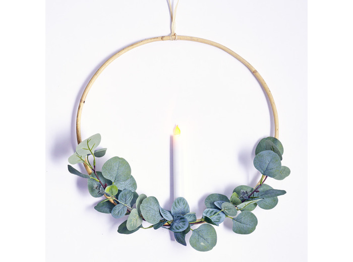 Cercle végétal Eucalyptus et Bougie Led ø 40cm