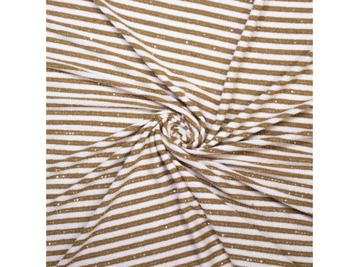 Sélection Coup de coudre - Tissu Jersey de Polyester à Motif Grosses Rayures Marinières Jaune Ocre sur le Fond Blanc