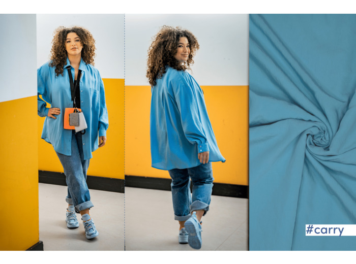 Fibre Mood - Tissu Aspect Lavé en Modal et Polyester "Carry" Uni Couleur Bleu Profond