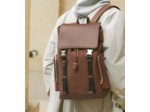 Sac à dos à rabat Maurice en toile coton et cuir lisse