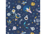 Dashwood Studio - Tissu Popeline de Coton Imprimé "Blast Off" sur le Fond Bleu Indigo