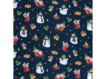Sélection Coup de Coudre - Tissu Jersey Sweat de Coton Gratté à Motif Bonhommes de Neige sur le Fond Bleu Marine