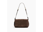 Petit sac bandoulière Aurore en cuir refente de velours embossé crocodile