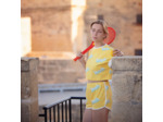 See You at Six - Tissu French Terry de Coton Imprimé "Beach" sur le Fond Jaune Millefeuille