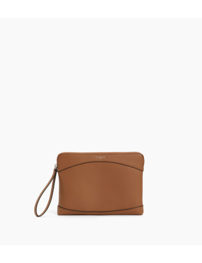 Pochette zippée en cuir grainé