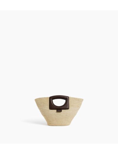 Petit sac à main en raphia naturel et cuir lisse végétal
