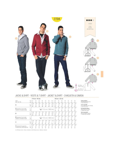 Burda Style – Patron Homme Veste Street Style n°7734 du 44 au 56