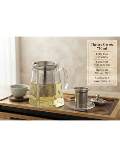 THÉIÈRE CARRÉE EN VERRE BOROSILICATE - 750 ML