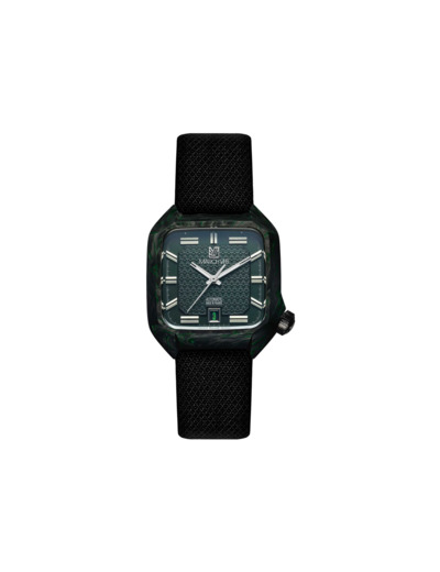 Montre March LA.B Automatique 39 MM - Mars 2026 - Carbone - Jacquard Tissé en France Julien Faure Noir et Vert