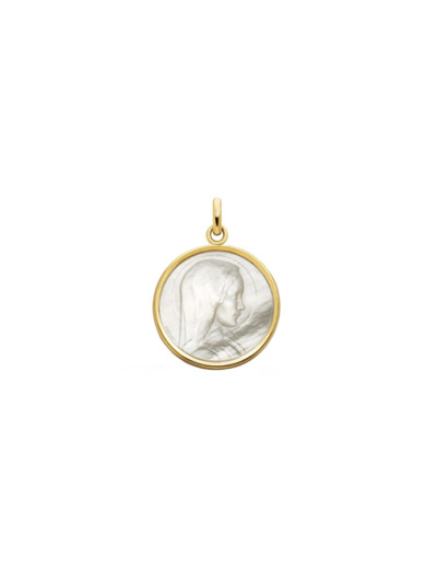 Médaille Arthus Bertrand Vierge Jeune en nacre et or jaune poli brillante, 19 mm