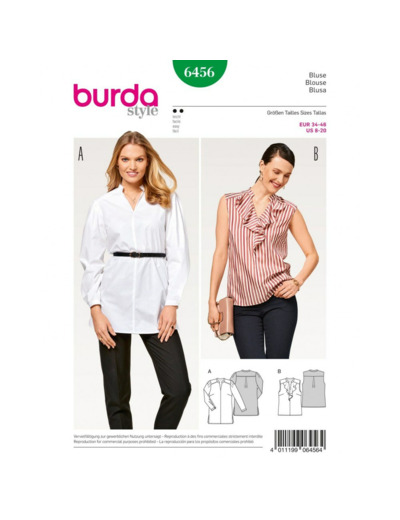 Burda Style – Patron Femme Blouse Col Droit n°6456 du 34 au 46