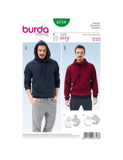 Burda Style – Patron Homme Sweatshirt n°6718 du 46 au 56
