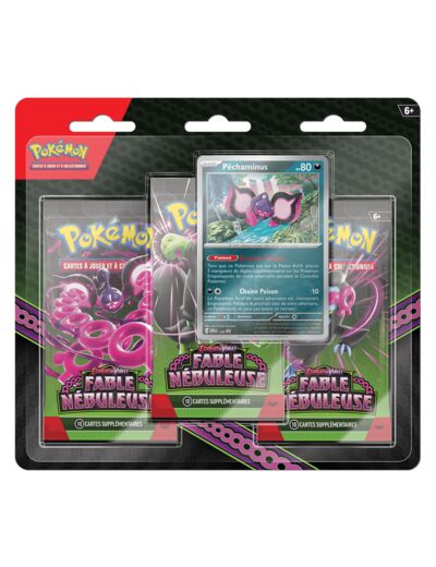 JCCPokémon: Blister de 3boosters Pêchaminus Écarlate et Violet– Fable Nébuleuse (3boosters et 1Carte Promo Brillante)