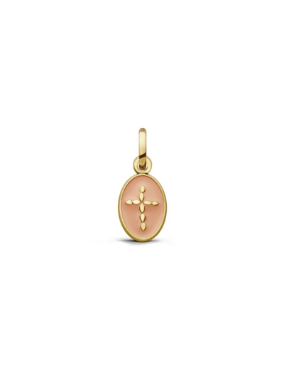 Médaille Arthus Bertrand croix  en or jaune et laque rose
