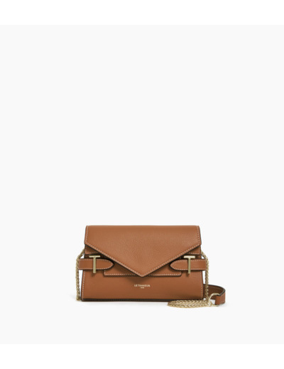 Sac pochette avec bandoulière double rabat Emilie en cuir grainé