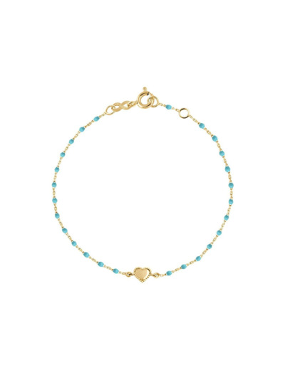 Bracelet Gigi Clozeau Lucky Cœur en or jaune et résine turquoise bleu, taille 17cm