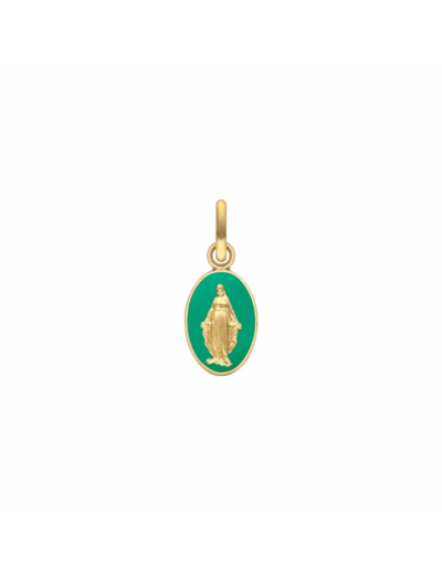 Médaille Arthus Bertrand Vierge Miraculeuse en or jaune, laqué vert émeraude, 10mm