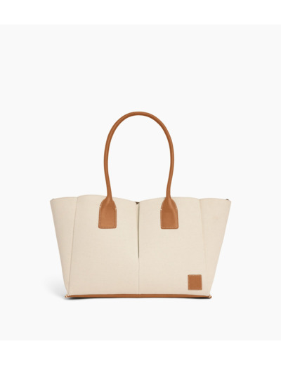 Grand sac cabas Elena en toile coton et cuir grainé