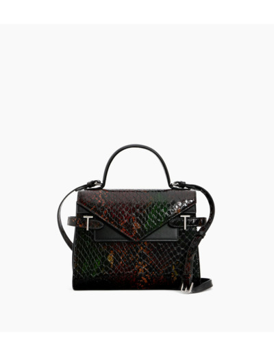 Sac à main double rabat moyen modèle Emilie en cuir effet python