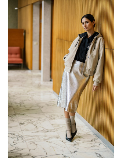 Fibre Mood - Tissu Lamé Stretch Effet Vinyle Craquelé "Mireya" Argent