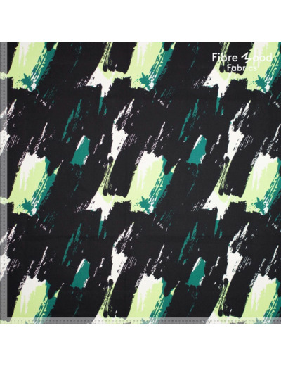 Fibre Mood - Tissu Gabardine Stretch de Coton Imprimé "Livia" Vert et Noir