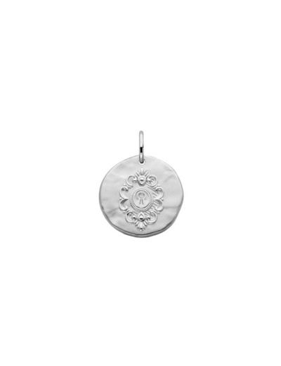 Médaille Arthus Bertrand Serrure en argent rhodié sablé, 16 mm