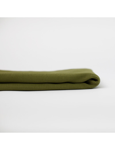 See You at Six - Tissu Jersey Bord-Cotes Épais Uni Couleur Vert Mousse de Tourbe
