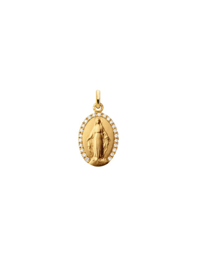 Médaille Arthus Bertrand Vierge Miraculeuse en or jaune sablé et diamants