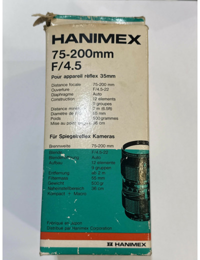 Hanimex 200Mm 1:4.5 Objectif Télé-Objectif Caméra Lentille (M42)