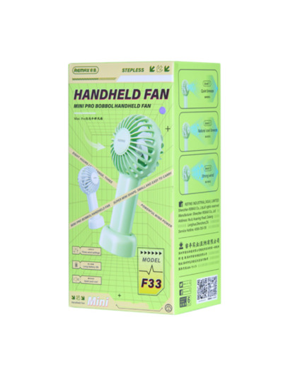 Mini Ventilateur Portable 1200mAh REMAX F33 - Support Intégré - 3 Vitesses