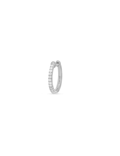 Boucle d'oreille créole solitaire Sarlane Twist en or blanc pavées de diamants